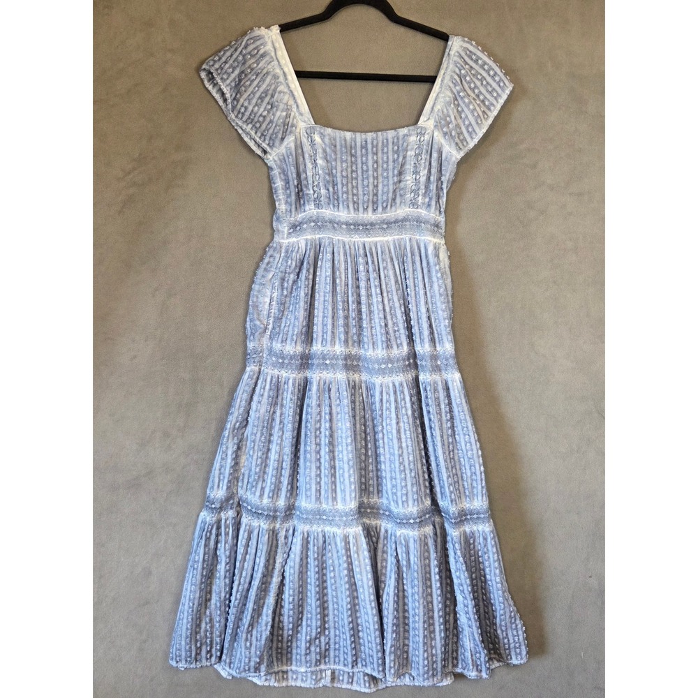 American Eagle Boho Tiered Midi Dress Women XS Dobby Tie Back Cottage Prairie